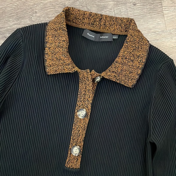Proenza Schouler Black Ribbed Knit Polo Sweater Top Button Up Size L - Picture 5 of 10
